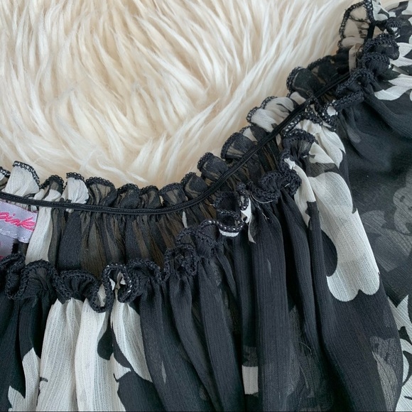 BLACK FLORAL MESH WOMEN TOP SIZE L - Picture 8 of 9